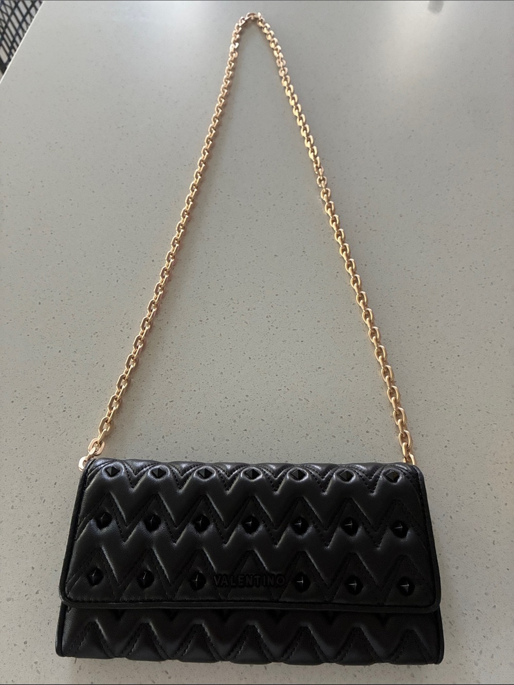 Valentino (Mario Valentino) Black Quilted Leather Chain Shoulder Bag